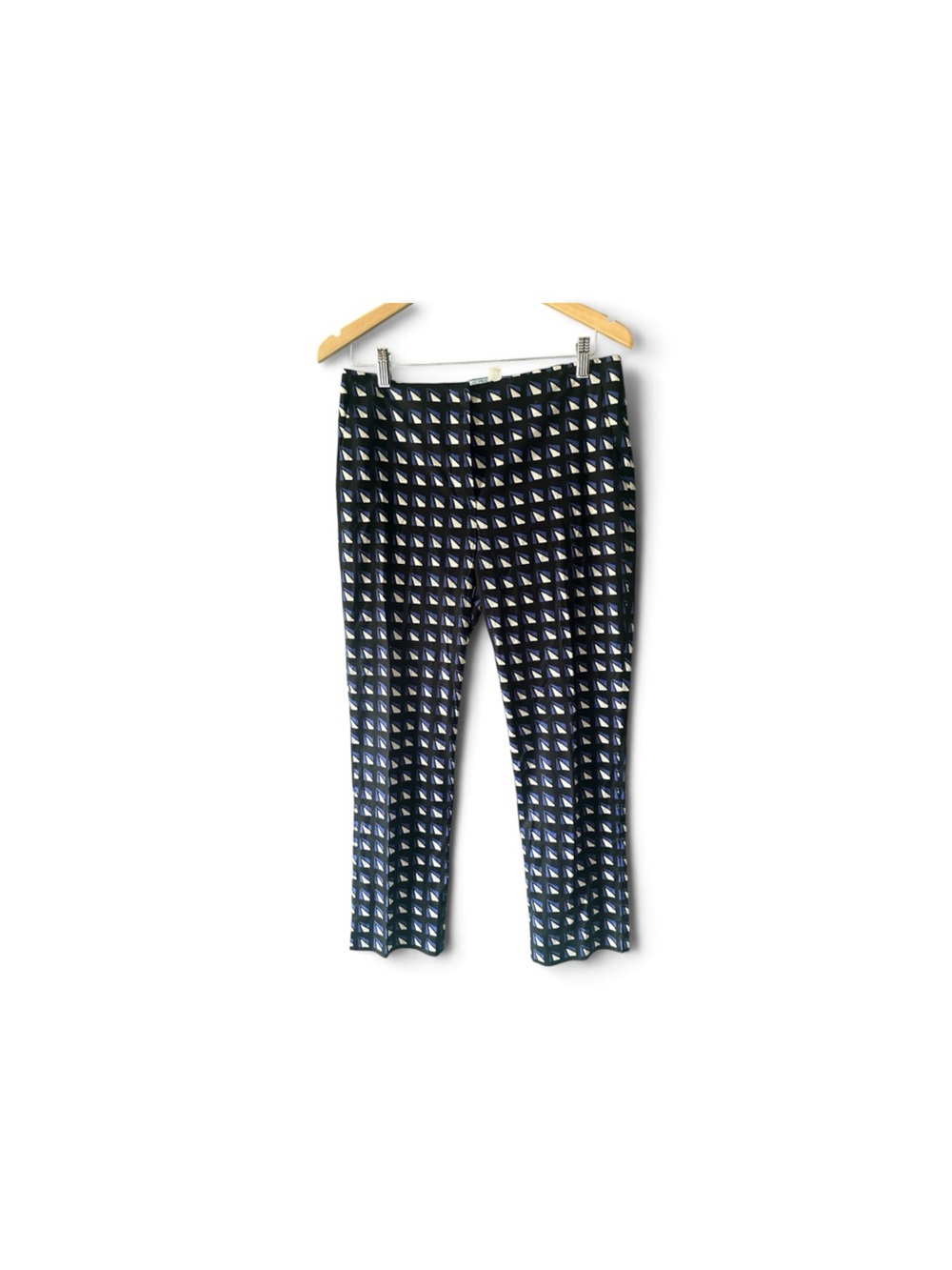 Prada P2668 Geometric Print Cropped Trousers Pants Black Blue IT 42